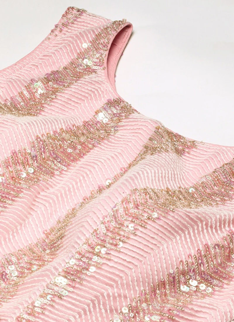 White Sequins N Pink Georgette Flared Gown Party Wear 7 White Sequins N Pink Georgette Flared Gown Party Wear - Image 5