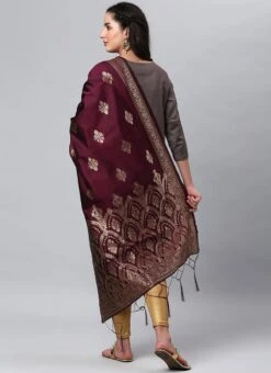 Wine Benarasi Silk Jacquard Woven Dupatta Festive Wear 9 Wine Benarasi Silk Jacquard Woven Dupatta Festive Wear -ZariGrace Shop Wine Benarasi Silk Jacquard Woven Dupatta DPSLI1402104WIN b
