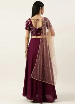 Wine Embroidered Low Neck Lehenga Festive Wear -ZariGrace Shop Wine Embroidered Low Neck Lehenga GHBS02205860 b