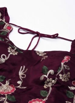 Wine Embroidered Low Neck Lehenga Festive Wear -ZariGrace Shop Wine Embroidered Low Neck Lehenga GHBS02205860 rrc1
