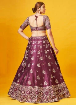Wine Embroidered And Hand Work Art Silk Umbrella Lehenga Wedding Wear -ZariGrace Shop Wine Embroidered and Hand work Art Silk Umbrella Lehenga GHMKNS1178537B b