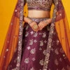 Wine Embroidered And Hand Work Art Silk Umbrella Lehenga Wedding Wear