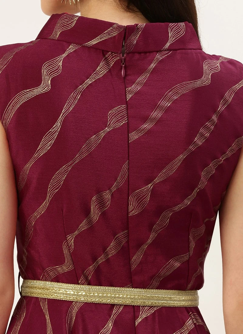Wine Foil Printed Chinon Maxi Dress Festive Wear 8 Wine Foil Printed Chinon Maxi Dress Festive Wear - Image 6