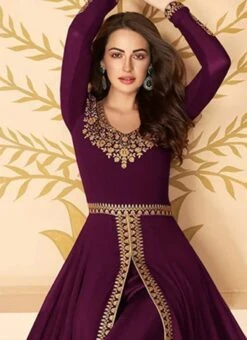 Wine Georgette Anarkali Suit Party Wear -ZariGrace Shop Wine Georgette Anarkali Suit SLSAK25827216B b