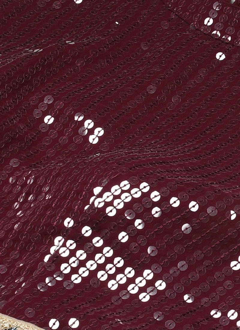 Wine Georgette Embroidered Handkerchief Gown Festive Wear 7 Wine Georgette Embroidered Handkerchief Gown Festive Wear - Image 5