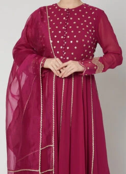 Wine Georgette Sequins Embroidered Anarkali Suit Wedding Wear