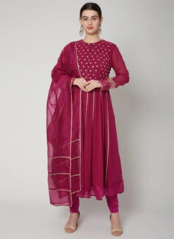Wine Georgette Sequins Embroidered Anarkali Suit Wedding Wear -ZariGrace Shop Wine Georgette Sequins Embroidered Anarkali Suit SLDVC174 u