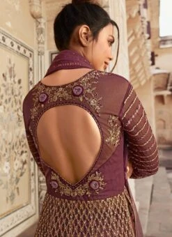 Wine Net Sequins Anarkali Suit Wedding Wear -ZariGrace Shop Wine Net Sequins Anarkali Suit SLSAK5602 b