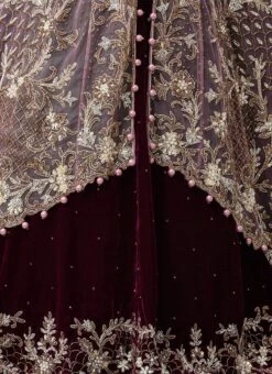 Wine Velvet Hand Work Lehenga N Onion Pink Net Long Choli With Dupatta Wedding Wear -ZariGrace Shop Wine Velvet Hand Work Lehenga N Onion Pink Net Long Choli With Dupatta GHCBF5528 rrc3