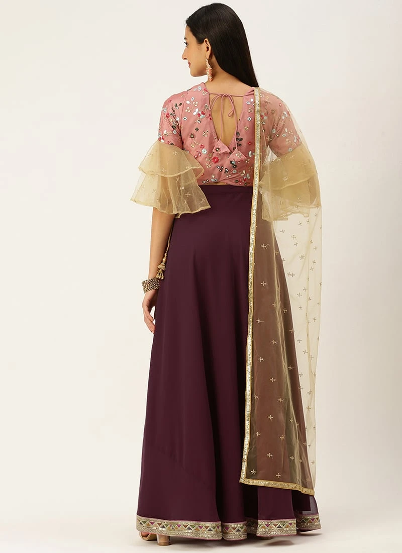 Wine Viscose Embroidered Pink Lehenga Wedding Wear 6 Wine Viscose Embroidered Pink Lehenga Wedding Wear - Image 4