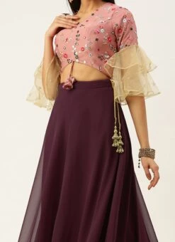 Wine Viscose Embroidered Pink Lehenga Wedding Wear