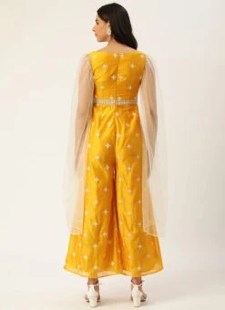 Yellow Art Silk Embroidered Jumpsuit Party Wear -ZariGrace Shop Yellow Art Silk Embroidered Jumpsuit DRBS02209681 b