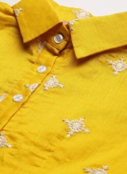 Yellow Chanderi Cotton Tiered Dress Festive Wear -ZariGrace Shop Yellow Chanderi Cotton Tiered Dress DRBS02205872 rrc1