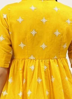 Yellow Chanderi Cotton Tiered Dress Festive Wear -ZariGrace Shop Yellow Chanderi Cotton Tiered Dress DRBS02205872 rrc2