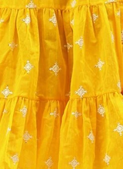 Yellow Chanderi Cotton Tiered Dress Festive Wear -ZariGrace Shop Yellow Chanderi Cotton Tiered Dress DRBS02205872 rrc4