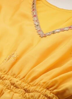Yellow Chinon Kaftan Dress Festive Wear -ZariGrace Shop Yellow Chinon Kaftan Dress DRBS02204754 rrc1