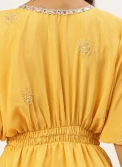 Yellow Chinon Kaftan Dress Festive Wear -ZariGrace Shop Yellow Chinon Kaftan Dress DRBS02204754 rrc2