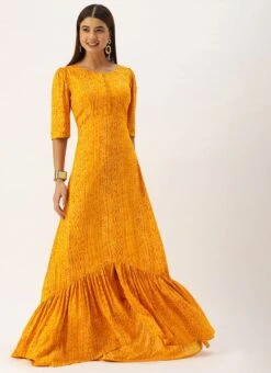 Yellow Digital Printed Maxi Dress Party Wear -ZariGrace Shop Yellow Digital Printed Maxi Dress DRBS02110963 u