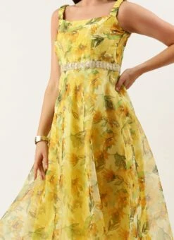 Bottom From Yellow Digital Printed Organza Suit Set After Six Wear