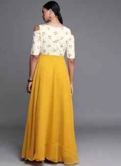 Yellow Embroidered Boat Neckline Gown Festive Wear -ZariGrace Shop Yellow Embroidered Boat Neckline Gown IWBS01910299 b