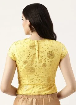 Yellow Embroidered Chinon Blouse Wedding Wear -ZariGrace Shop Yellow Embroidered Chinon Blouse BLBS02303843 b