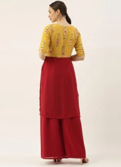 Yellow Embroidered Chinon N Maroon Top Festive Wear -ZariGrace Shop Yellow Embroidered Chinon N Maroon Top KRBS02307712 b
