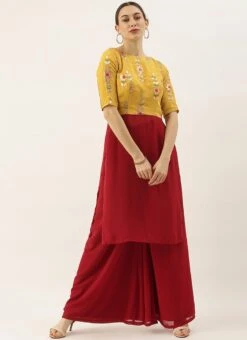 Yellow Embroidered Chinon N Maroon Top Festive Wear -ZariGrace Shop Yellow Embroidered Chinon N Maroon Top KRBS02307712 u