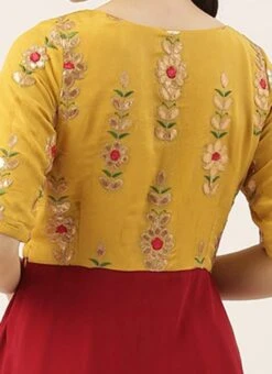 Yellow Embroidered Chinon N Maroon Top Festive Wear -ZariGrace Shop Yellow Embroidered Chinon N Maroon Top KRBS02307712 rrc2