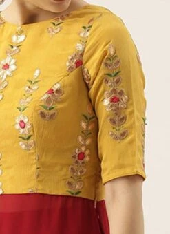 Yellow Embroidered Chinon N Maroon Top Festive Wear -ZariGrace Shop Yellow Embroidered Chinon N Maroon Top KRBS02307712 rrc3
