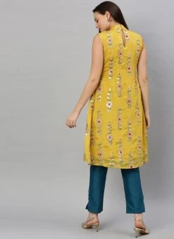 Yellow Embroidered Chinon Top Festive Wear -ZariGrace Shop Yellow Embroidered Chinon Top KRBS02307726 b