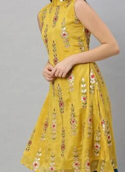 Yellow Embroidered Chinon Top Festive Wear