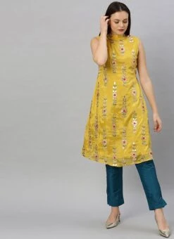 Yellow Embroidered Chinon Top Festive Wear -ZariGrace Shop Yellow Embroidered Chinon Top KRBS02307726 u