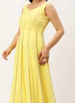 Yellow Embroidered Georgette Kali Gown Festive Wear