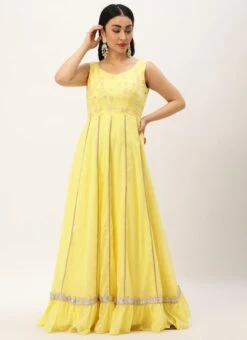 Yellow Embroidered Georgette Kali Gown Festive Wear -ZariGrace Shop Yellow Embroidered Georgette Kali Gown IWBS02301799 u