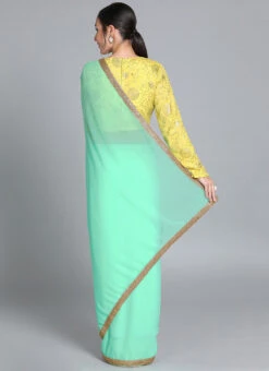 Yellow Embroidered N Green Belt Saree Party Wear -ZariGrace Shop Yellow Embroidered N Green Belt Saree SABS01911773 b