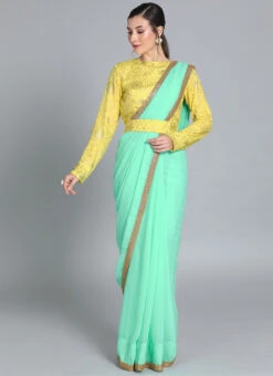 Yellow Embroidered N Green Belt Saree Party Wear -ZariGrace Shop Yellow Embroidered N Green Belt Saree SABS01911773 u