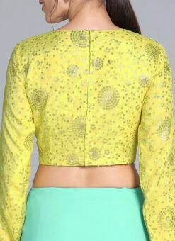 Yellow Embroidered N Green Belt Saree Party Wear -ZariGrace Shop Yellow Embroidered N Green Belt Saree SABS01911773 rrc4