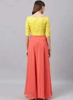 Yellow Embroidered N Peach Overlapping Style Gown Party Wear -ZariGrace Shop Yellow Embroidered N Peach Overlapping Style Gown IWBS02004315 b