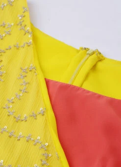 Yellow Embroidered N Peach Overlapping Style Gown Party Wear -ZariGrace Shop Yellow Embroidered N Peach Overlapping Style Gown IWBS02004315 rrc1