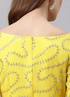 Yellow Embroidered N Peach Overlapping Style Gown Party Wear -ZariGrace Shop Yellow Embroidered N Peach Overlapping Style Gown IWBS02004315 rrc2