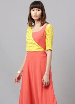 Yellow Embroidered N Peach Overlapping Style Gown Party Wear -ZariGrace Shop Yellow Embroidered N Peach Overlapping Style Gown IWBS02004315 rrc4