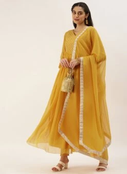 Yellow Embroidered Net Anarkali Set Festive Wear -ZariGrace Shop Yellow Embroidered Net Anarkali set SLBS02205084 u