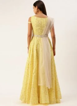 Dupatta From Yellow Foil Printed Cotton Gown After Six Wear -ZariGrace Shop Yellow Foil Printed Cotton Gown IWBS02301723 b