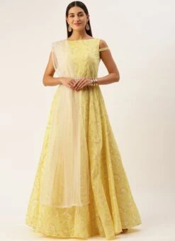 Dupatta From Yellow Foil Printed Cotton Gown After Six Wear -ZariGrace Shop Yellow Foil Printed Cotton Gown IWBS02301723 u