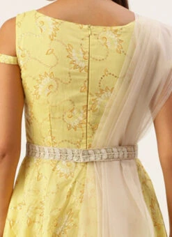 Dupatta From Yellow Foil Printed Cotton Gown After Six Wear -ZariGrace Shop Yellow Foil Printed Cotton Gown IWBS02301723 rrc2