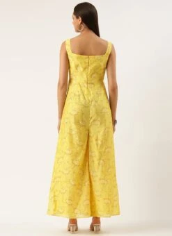 Yellow Foil Printed Jumpsuit Festive Wear 13 Yellow Foil Printed Jumpsuit Festive Wear -ZariGrace Shop Yellow Foil Printed Jumpsuit DRBS02208466 b
