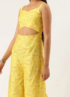 Yellow Foil Printed Jumpsuit Festive Wear