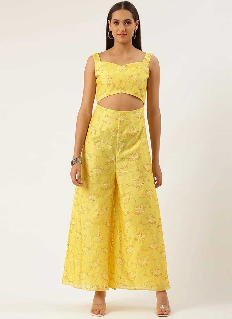 Yellow Foil Printed Jumpsuit Festive Wear 5 Yellow Foil Printed Jumpsuit Festive Wear - Image 3