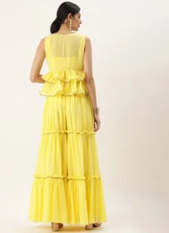 Bottom From Yellow Georgette Embroidered Crop Top N Sharara Set After Six Wear -ZariGrace Shop Yellow Georgette Embroidered Crop Top N Sharara Set IWBS02212558 b