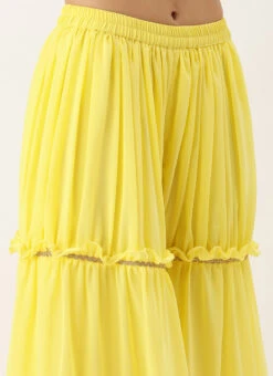 Bottom From Yellow Georgette Embroidered Crop Top N Sharara Set After Six Wear -ZariGrace Shop Yellow Georgette Embroidered Crop Top N Sharara Set IWBS02212558 rrc2